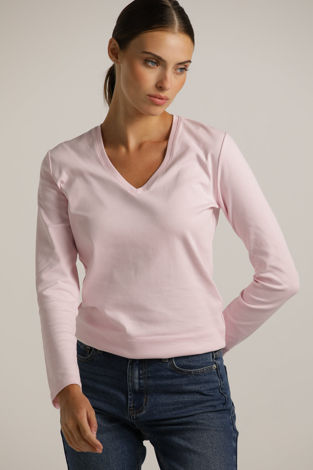 Long-Sleeve V-Neck T-Shirt In Cotton