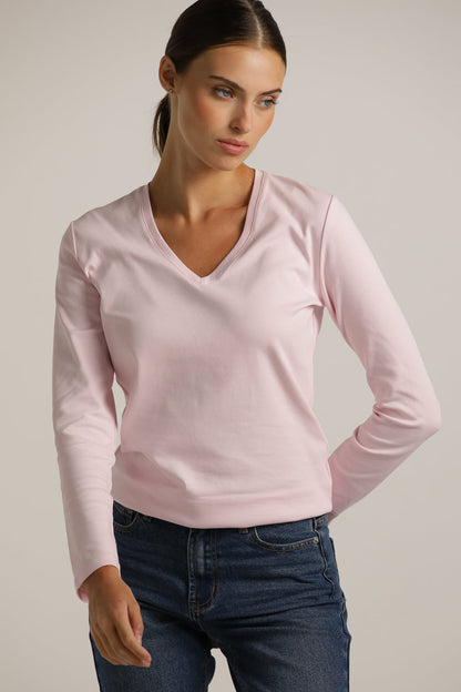 Long-Sleeve V-Neck T-Shirt In Cotton