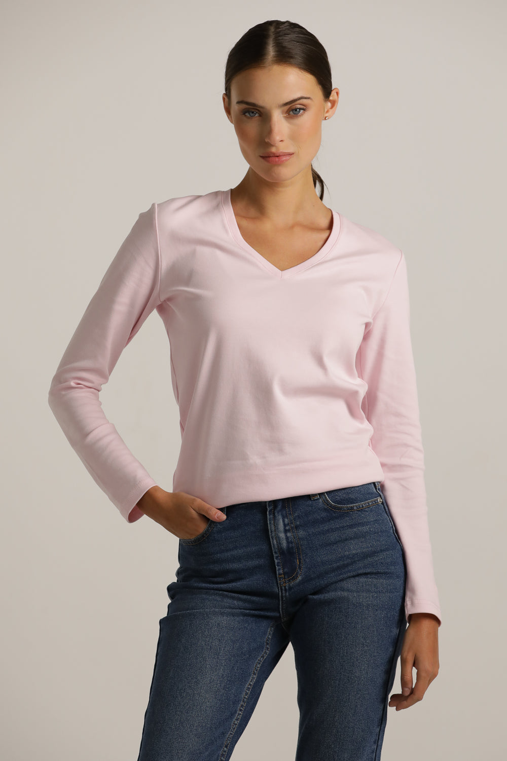 Long-Sleeve V-Neck T-Shirt In Cotton