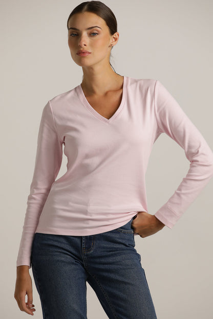 Long-Sleeve V-Neck T-Shirt In Cotton