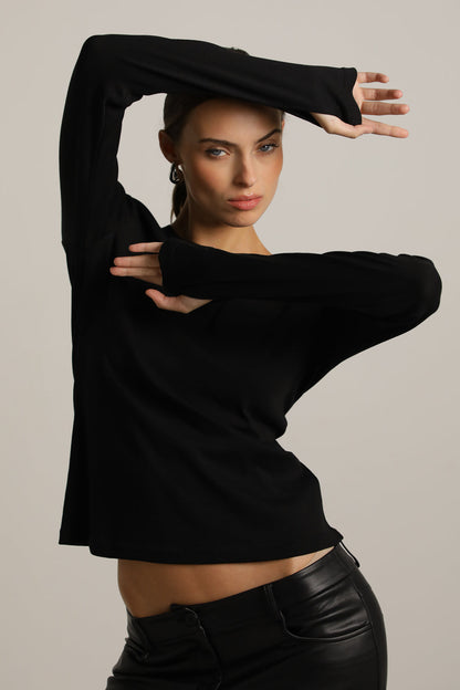 Long-Sleeve Cotton T-Shirt With Thumbholes