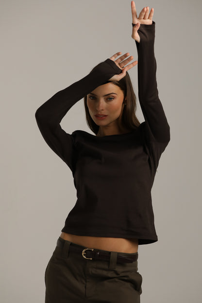 Long-Sleeve Cotton T-Shirt With Thumbholes