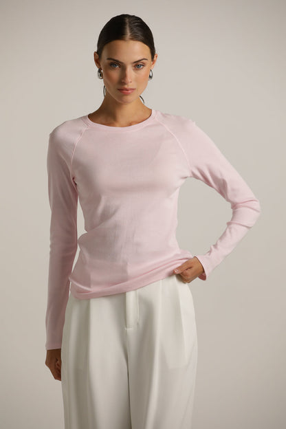 Fitted Long-Sleeve Raglan Top In Cotton