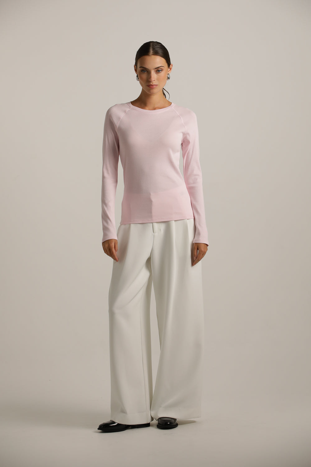 Fitted Long-Sleeve Raglan Top In Cotton