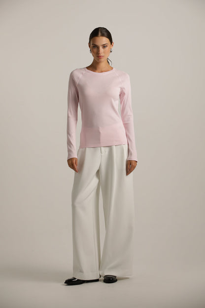 Fitted Long-Sleeve Raglan Top In Cotton