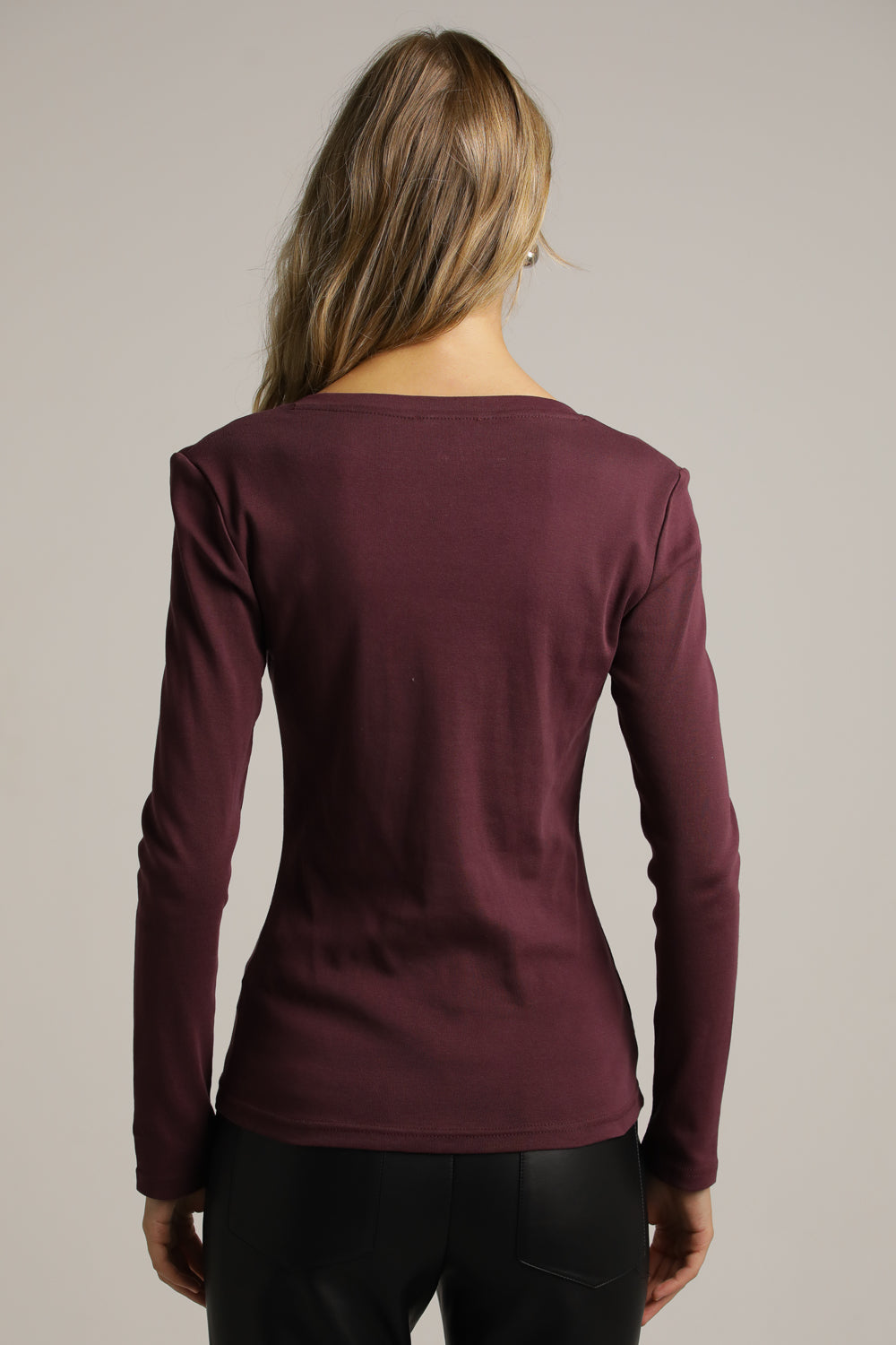 Fitted Long-Sleeve Top In Cotton With Deep V-Neck