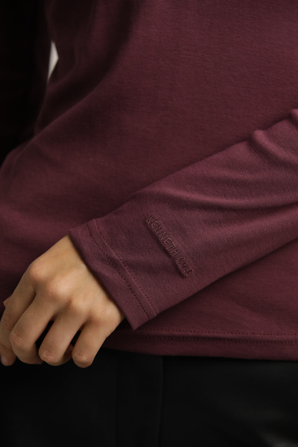 Fitted Long-Sleeve Top In Cotton With Deep V-Neck