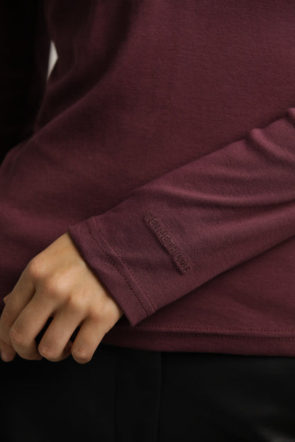 Fitted Long-Sleeve Top In Cotton With Deep V-Neck