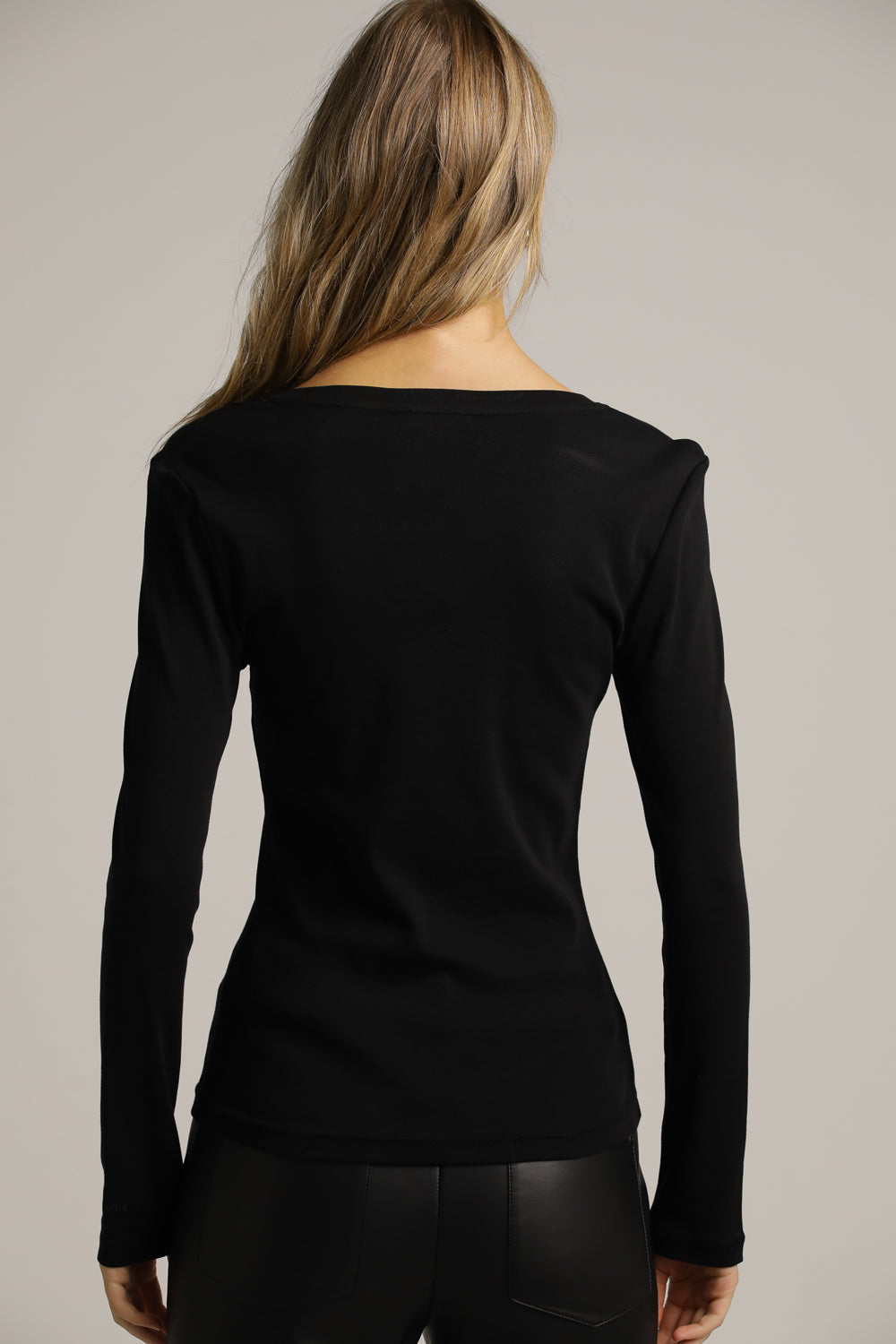 Fitted Long-Sleeve Top In Cotton With Deep V-Neck