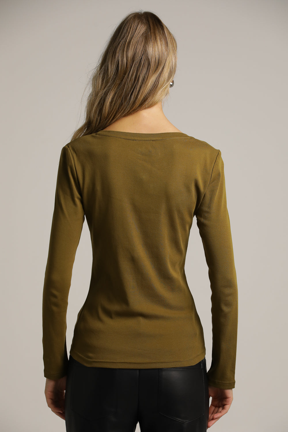 Fitted Long-Sleeve Top In Cotton With Deep V-Neck