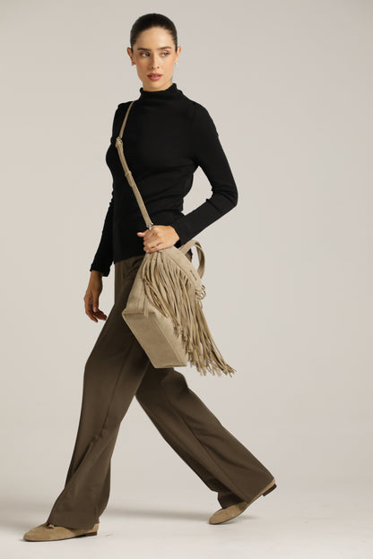Fitted Basic Mock-Neck T-Shirt