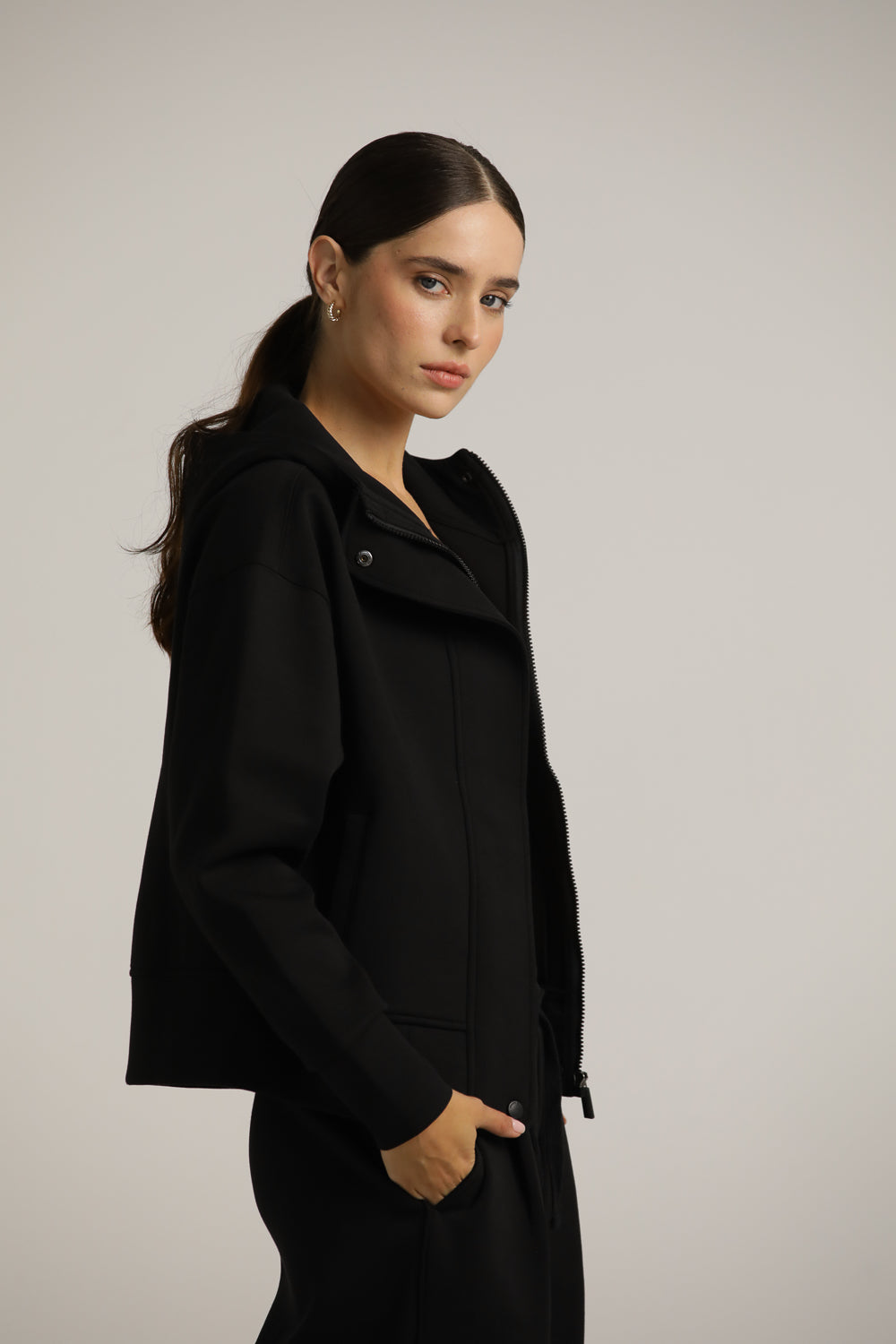 Jacket With Hood And Concealed Zipper
