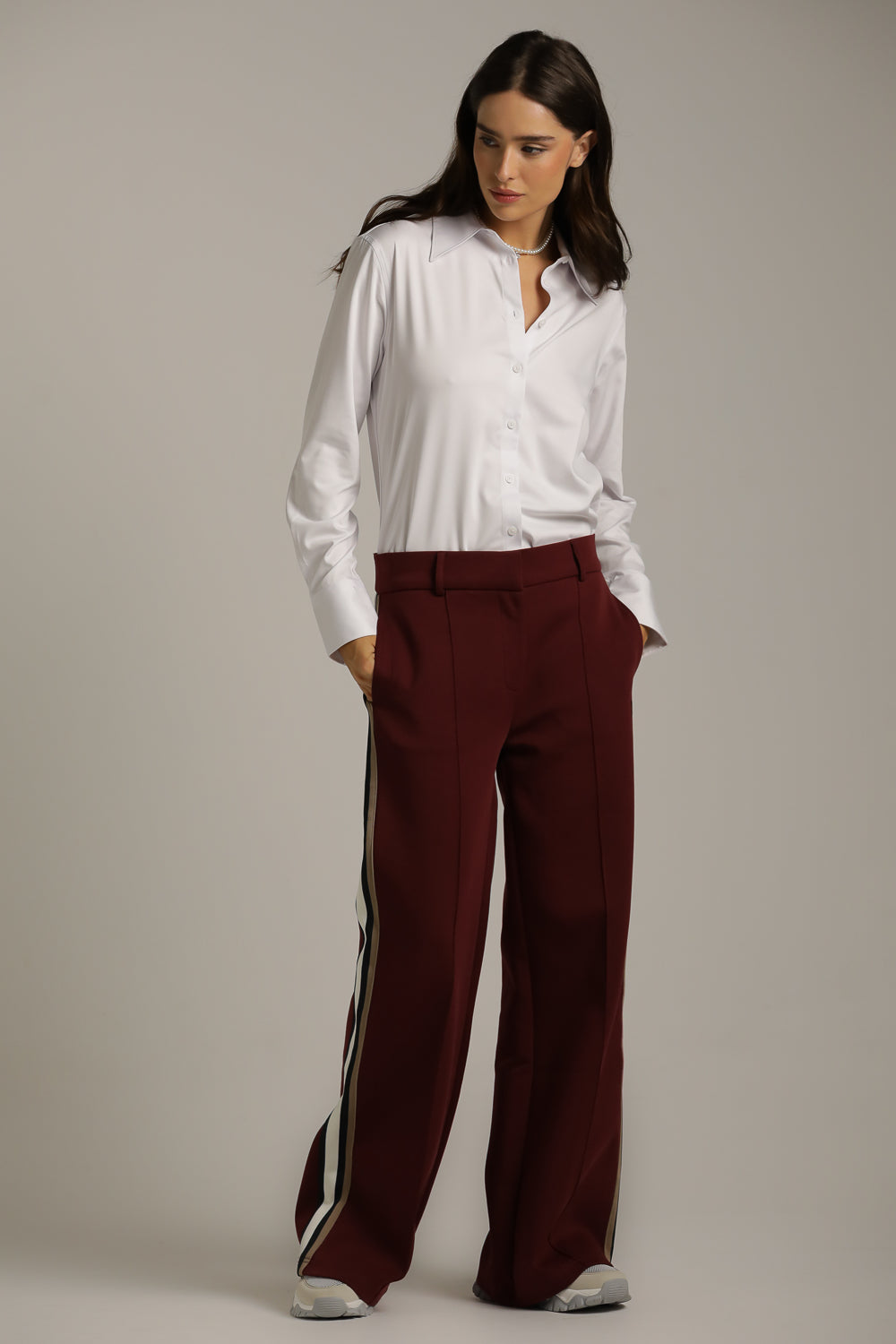 Wide Tailored-Style Pants With Side Stripes