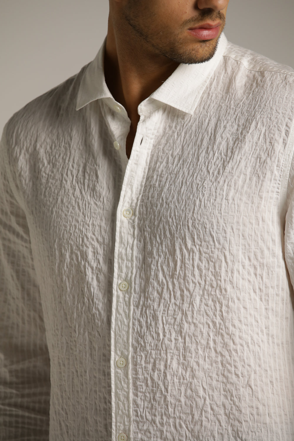 Button-Up Shirt In Crinkle Texture