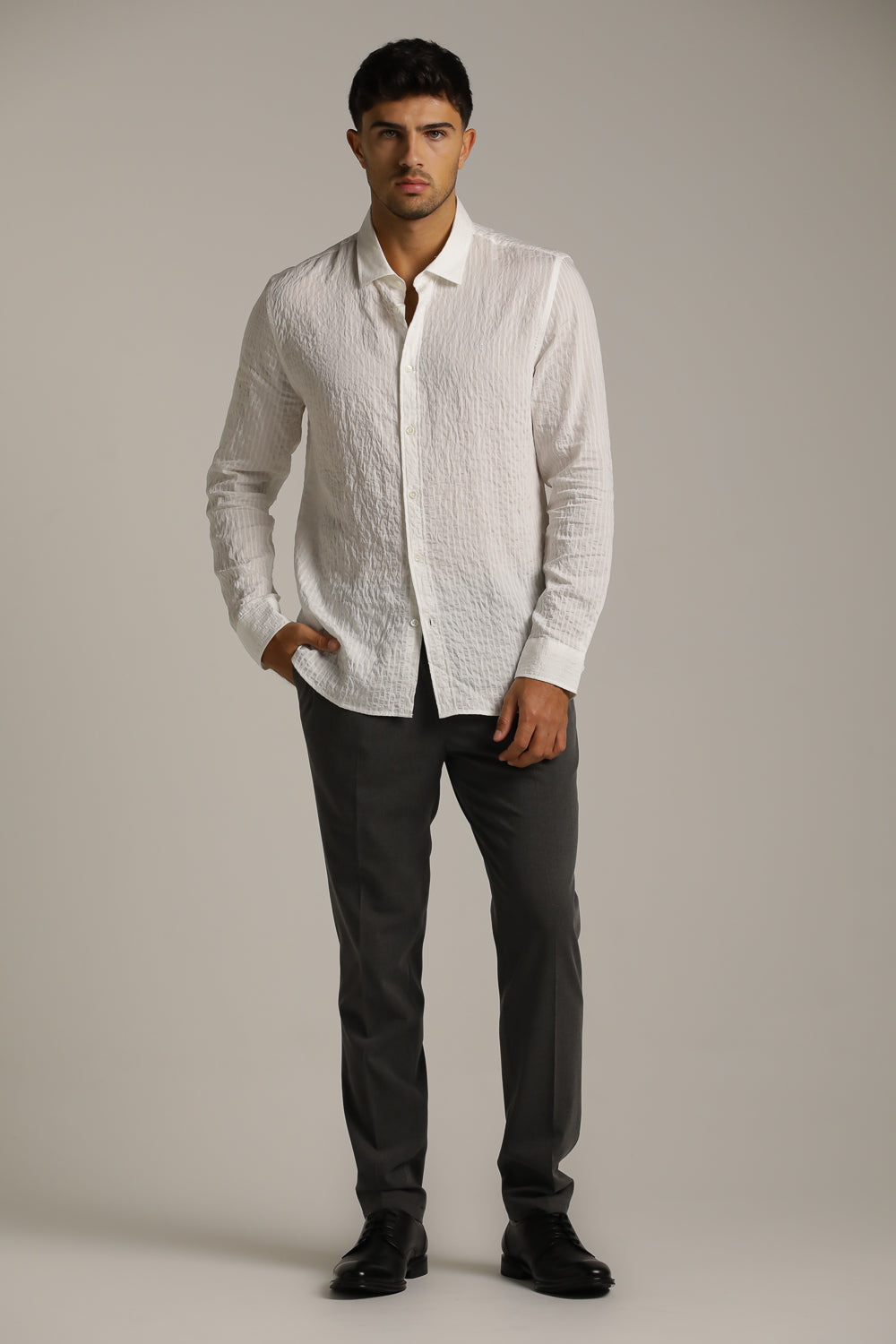 Button-Up Shirt In Crinkle Texture