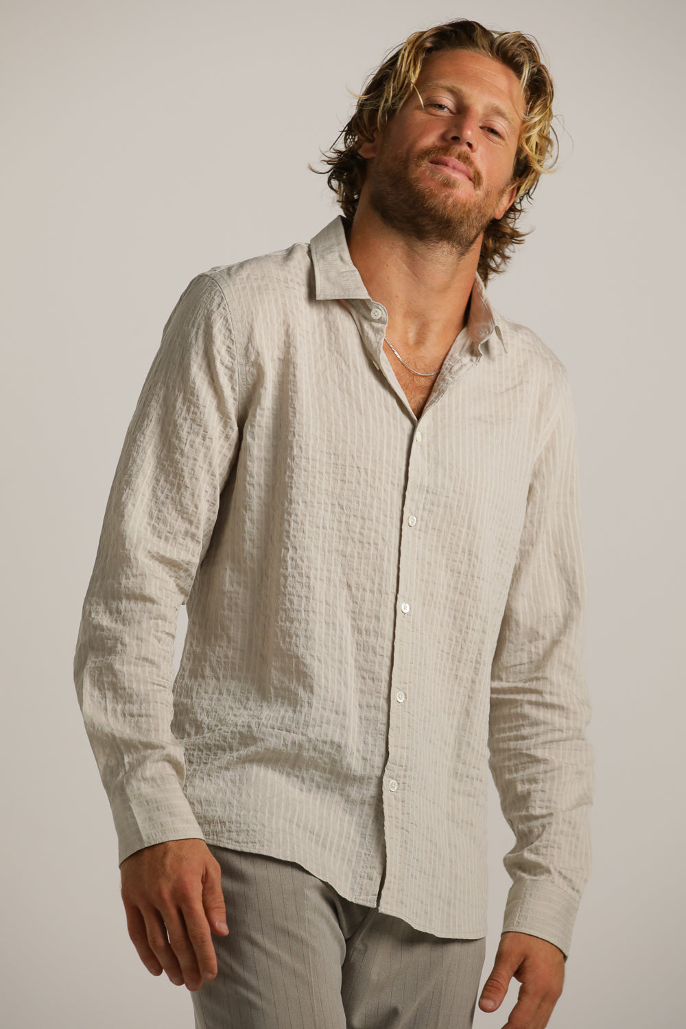 Button-Up Shirt In Crinkle Texture