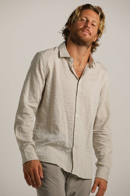 Button-Up Shirt In Crinkle Texture