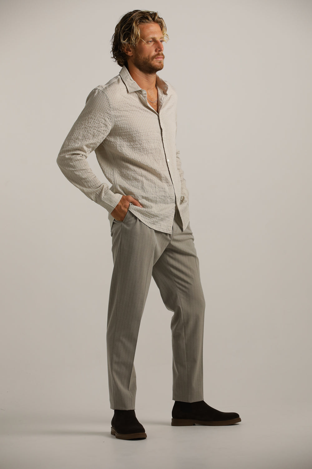 Button-Up Shirt In Crinkle Texture