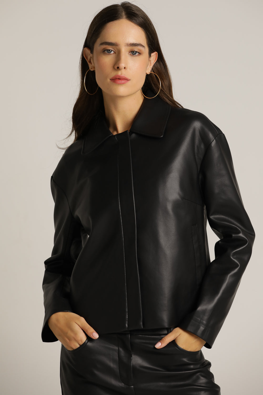 Boxy Jacket In Faux Leather