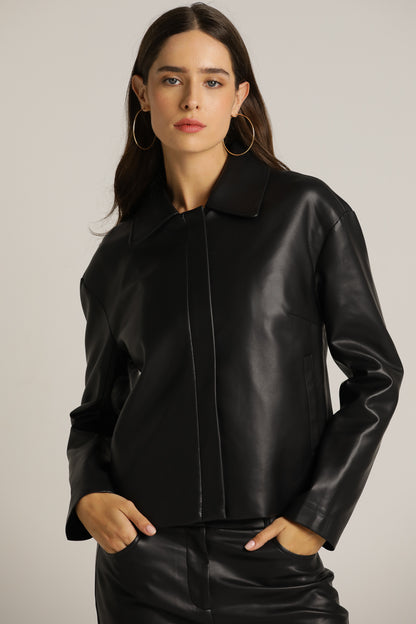 Boxy Jacket In Faux Leather