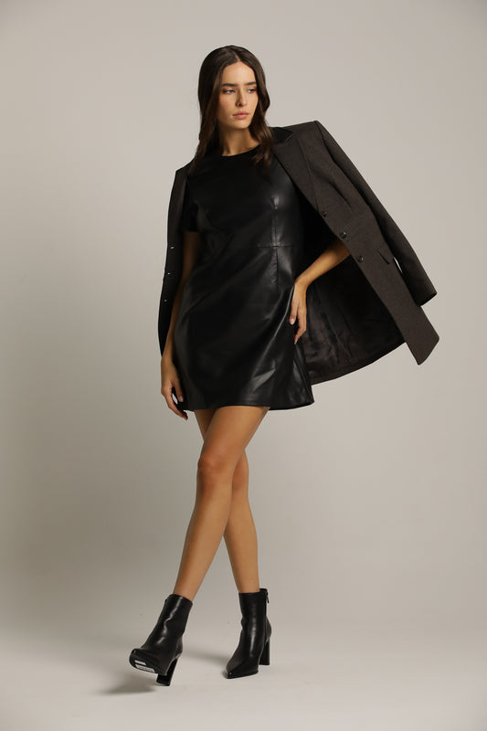 Straight-Fit Short Dress In Faux Leather