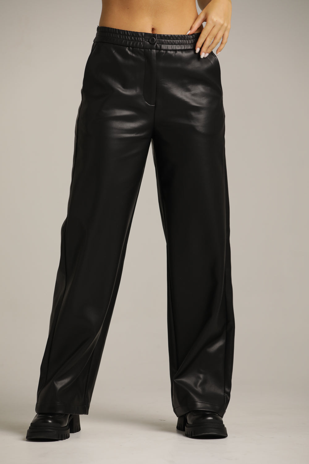 Wide Straight-Leg Pants In Faux Leather