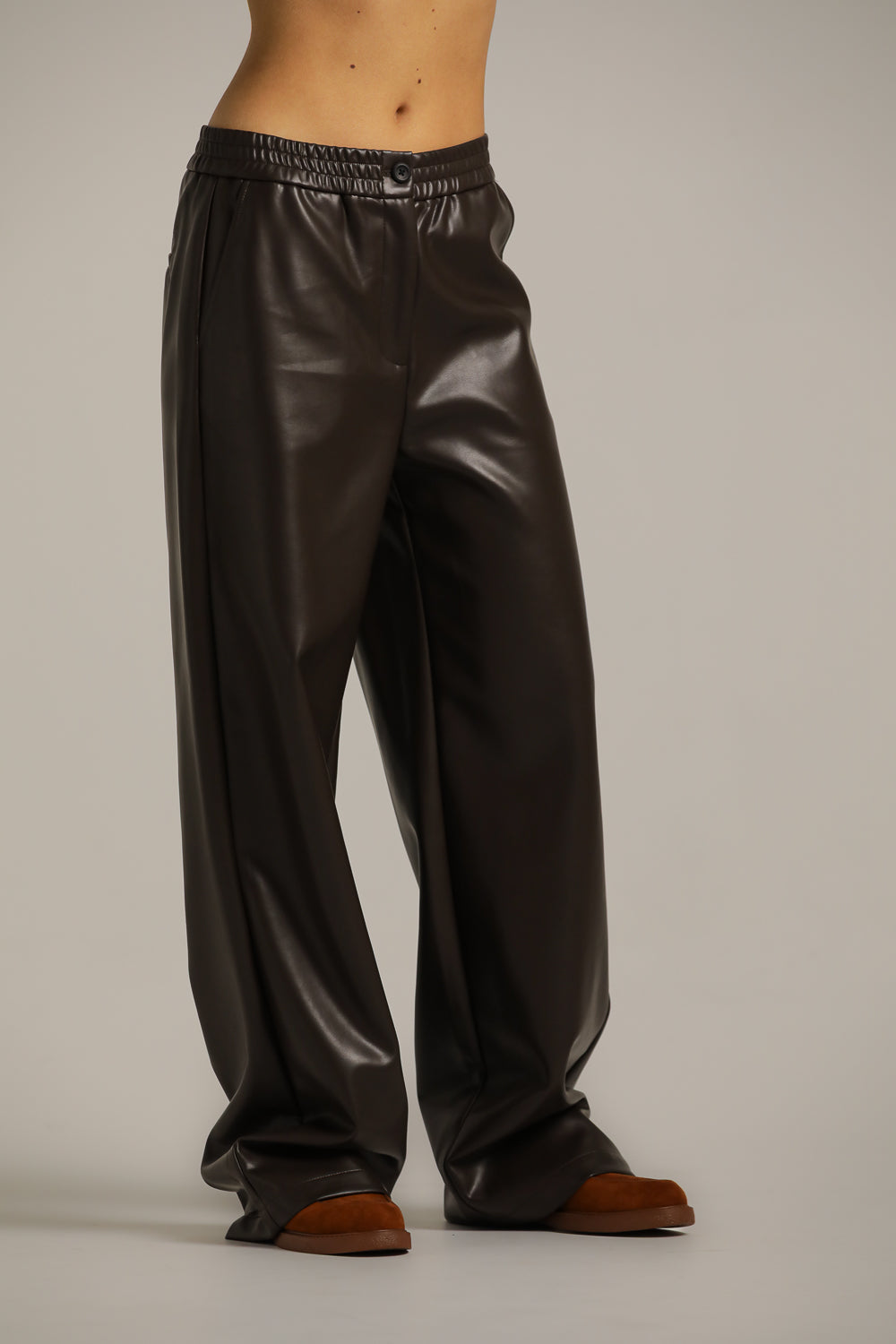 Wide Straight-Leg Pants In Faux Leather