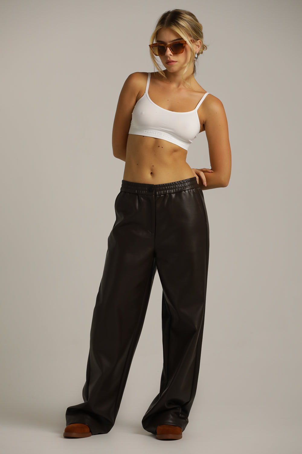 Wide Straight-Leg Pants In Faux Leather