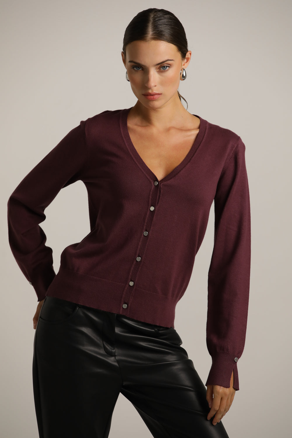 Fitted Cardigan Knit With V-Neck