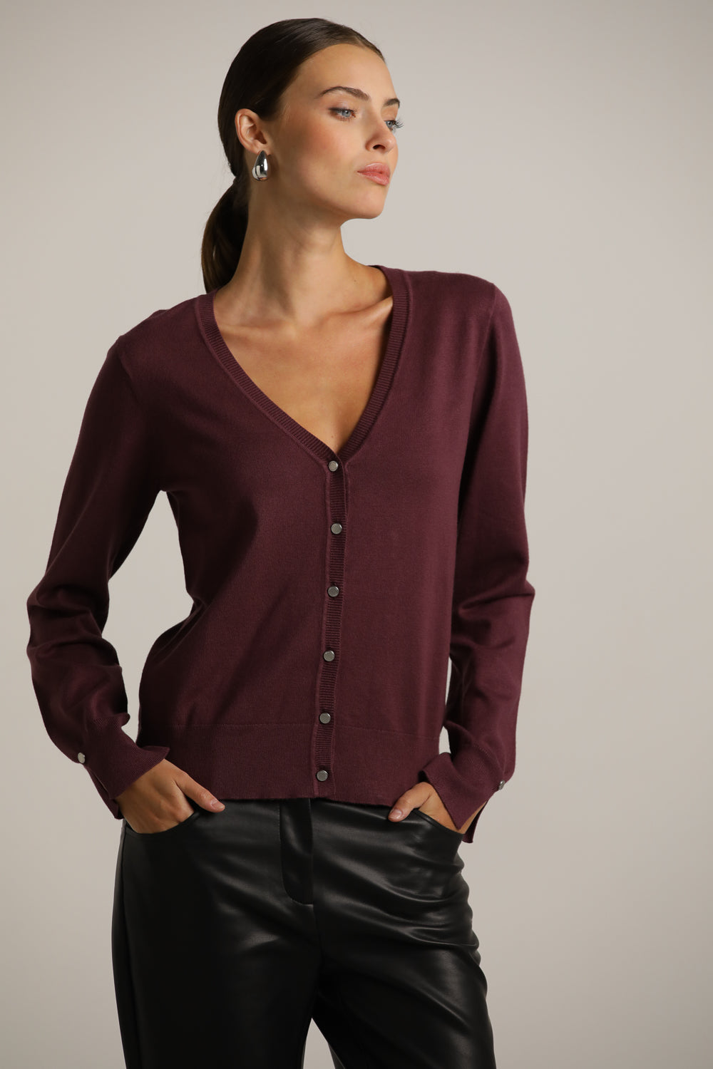 Fitted Cardigan Knit With V-Neck