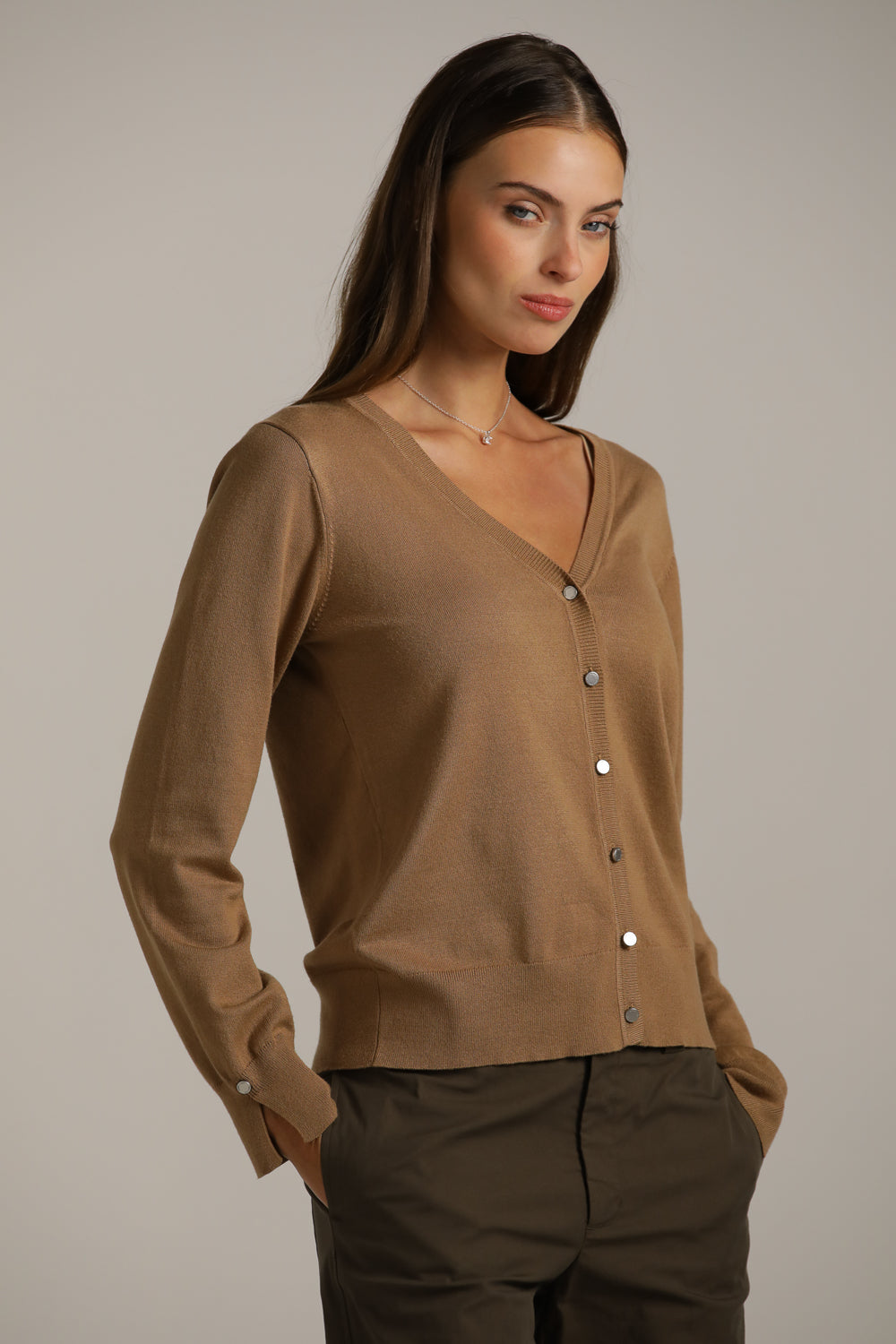 Fitted Cardigan Knit With V-Neck