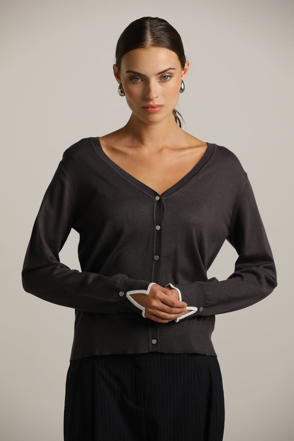 Fitted Cardigan Knit With V-Neck