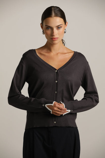 Fitted Cardigan Knit With V-Neck