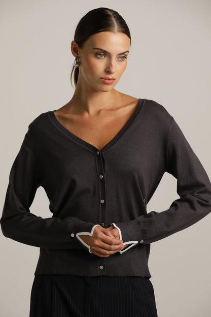 Fitted Cardigan Knit With V-Neck