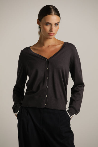Fitted Cardigan Knit With V-Neck