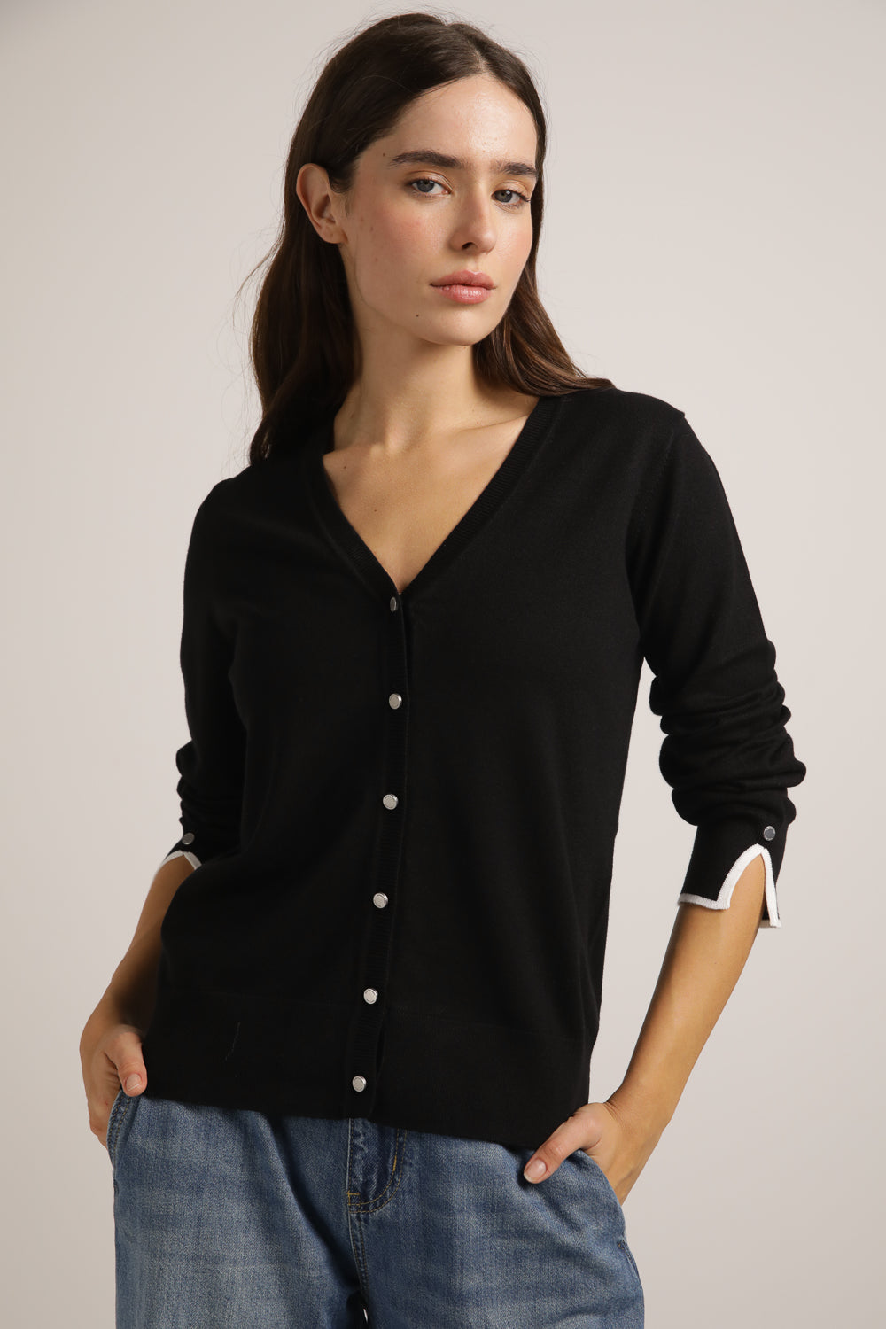 Fitted Cardigan Knit With V-Neck