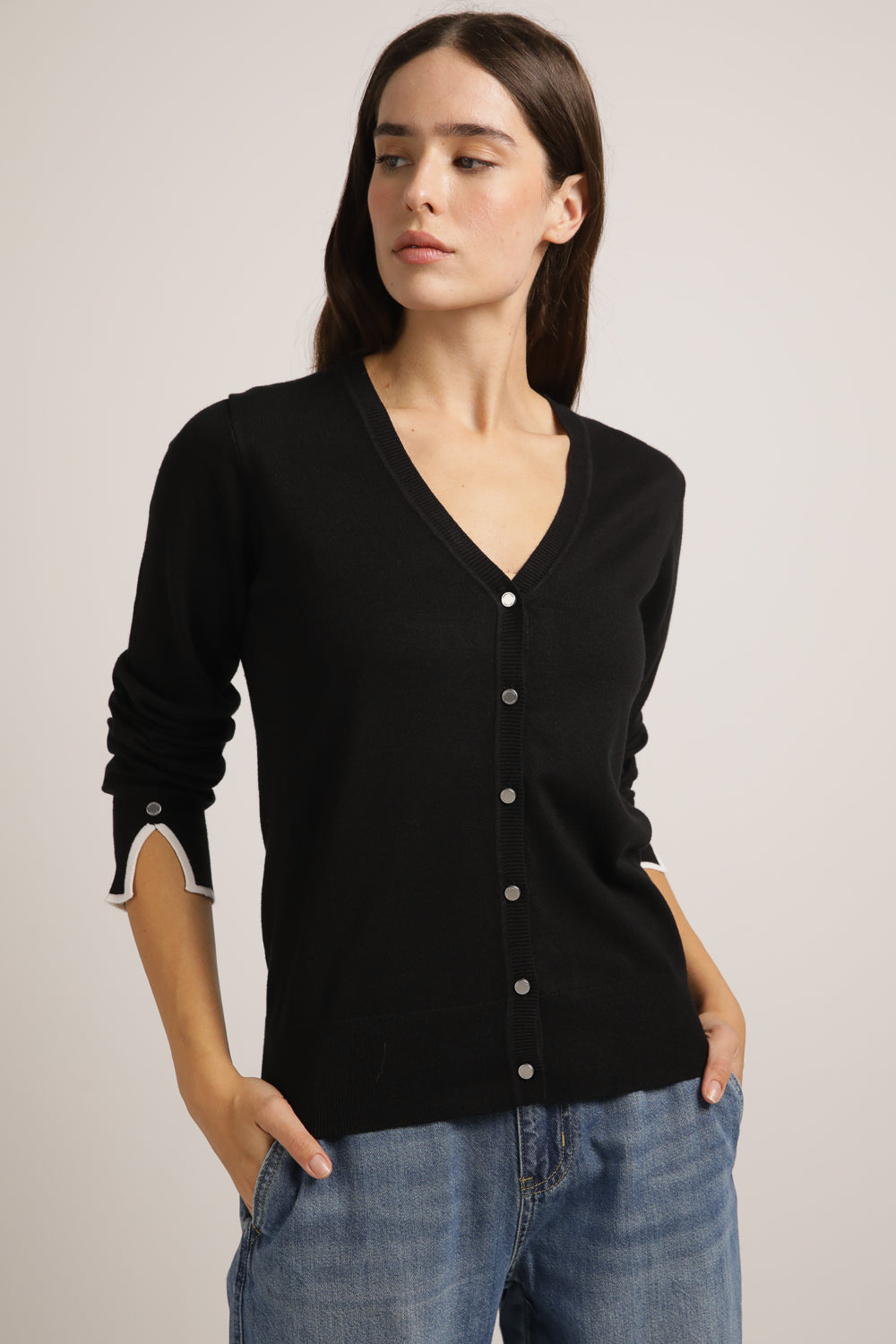 Fitted Cardigan Knit With V-Neck