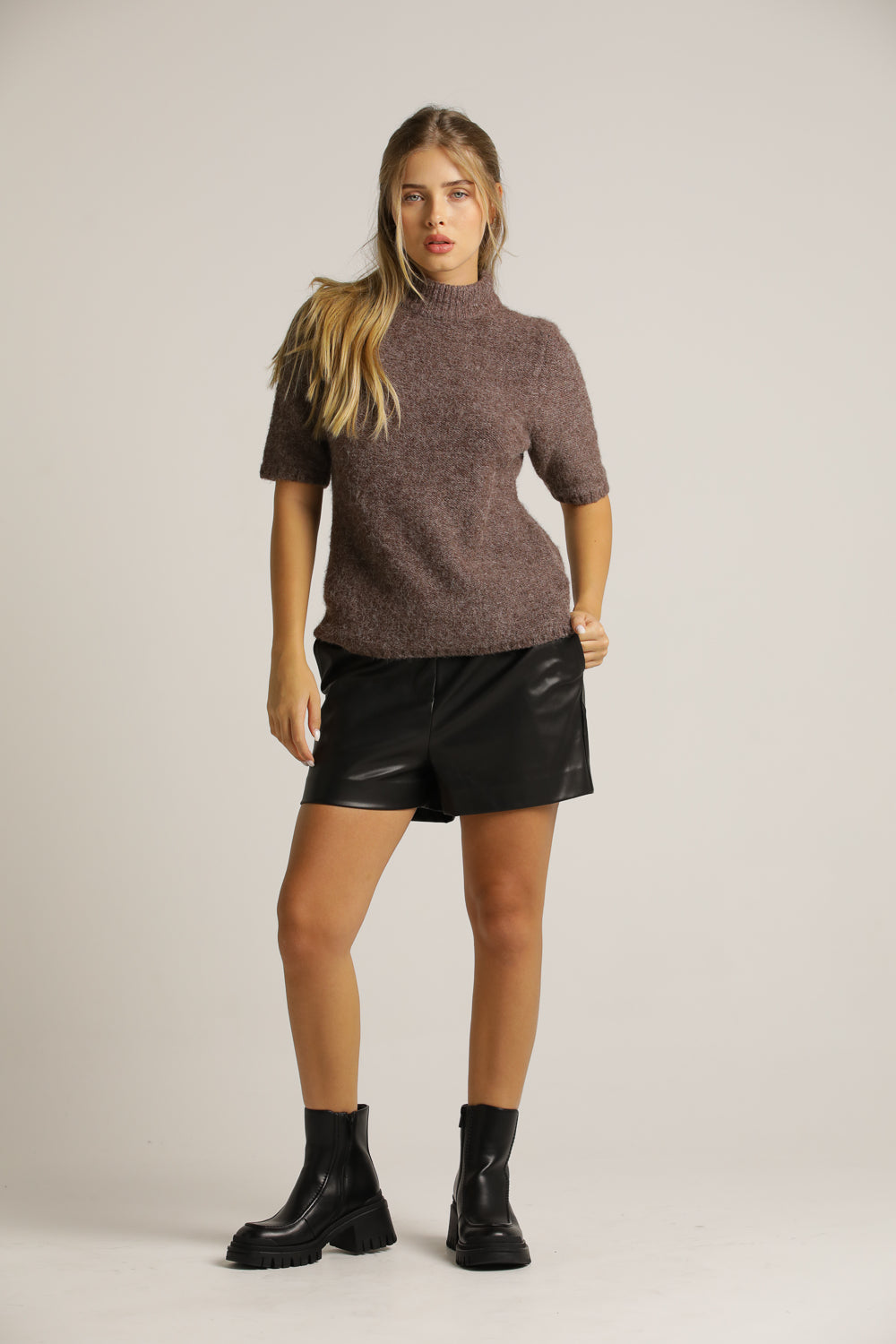 Short Wool-Blend Knit Top