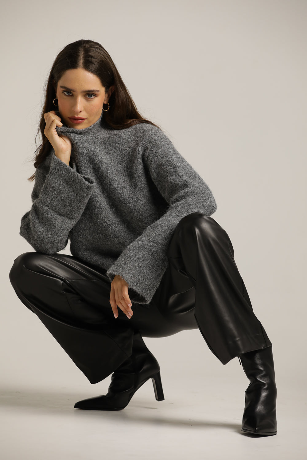 High Neck Long Sleeve Knit Top