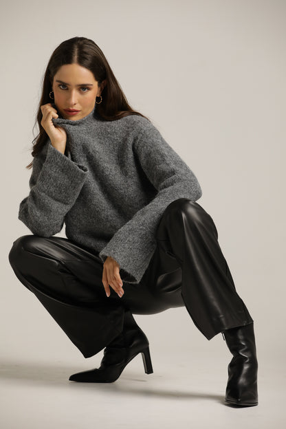 High Neck Long Sleeve Knit Top