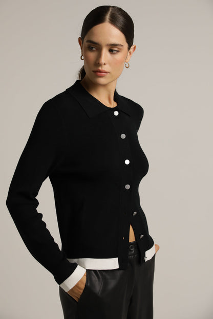 Polo-Collar Knit Cardigan