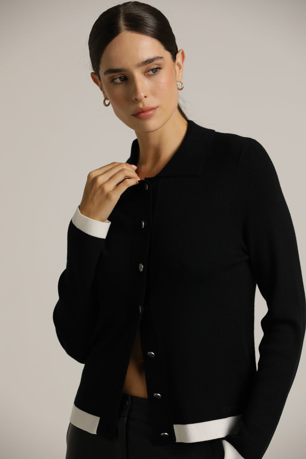 Polo-Collar Knit Cardigan