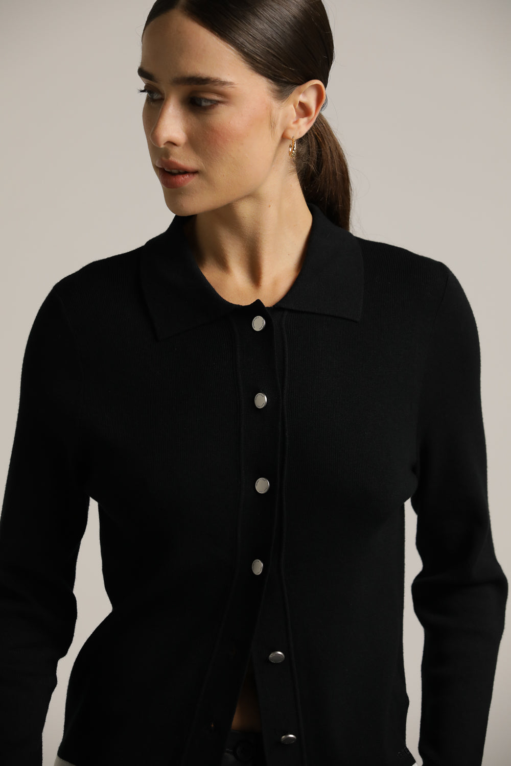 Polo-Collar Knit Cardigan