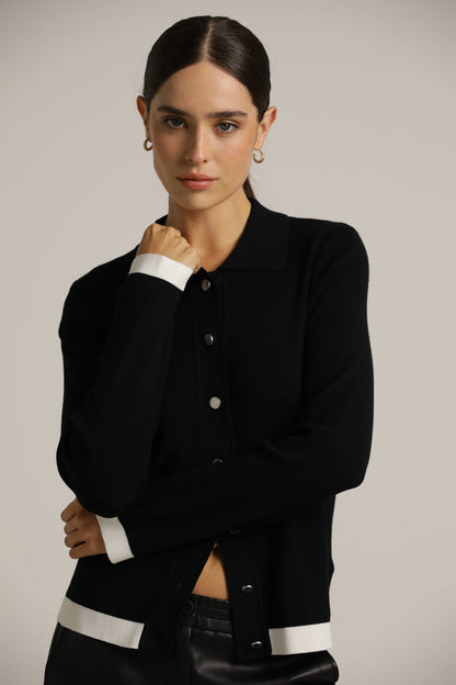 Polo-Collar Knit Cardigan