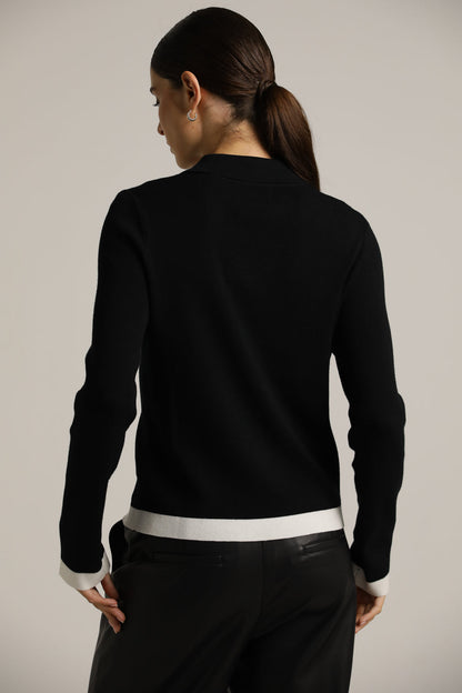 Polo-Collar Knit Cardigan