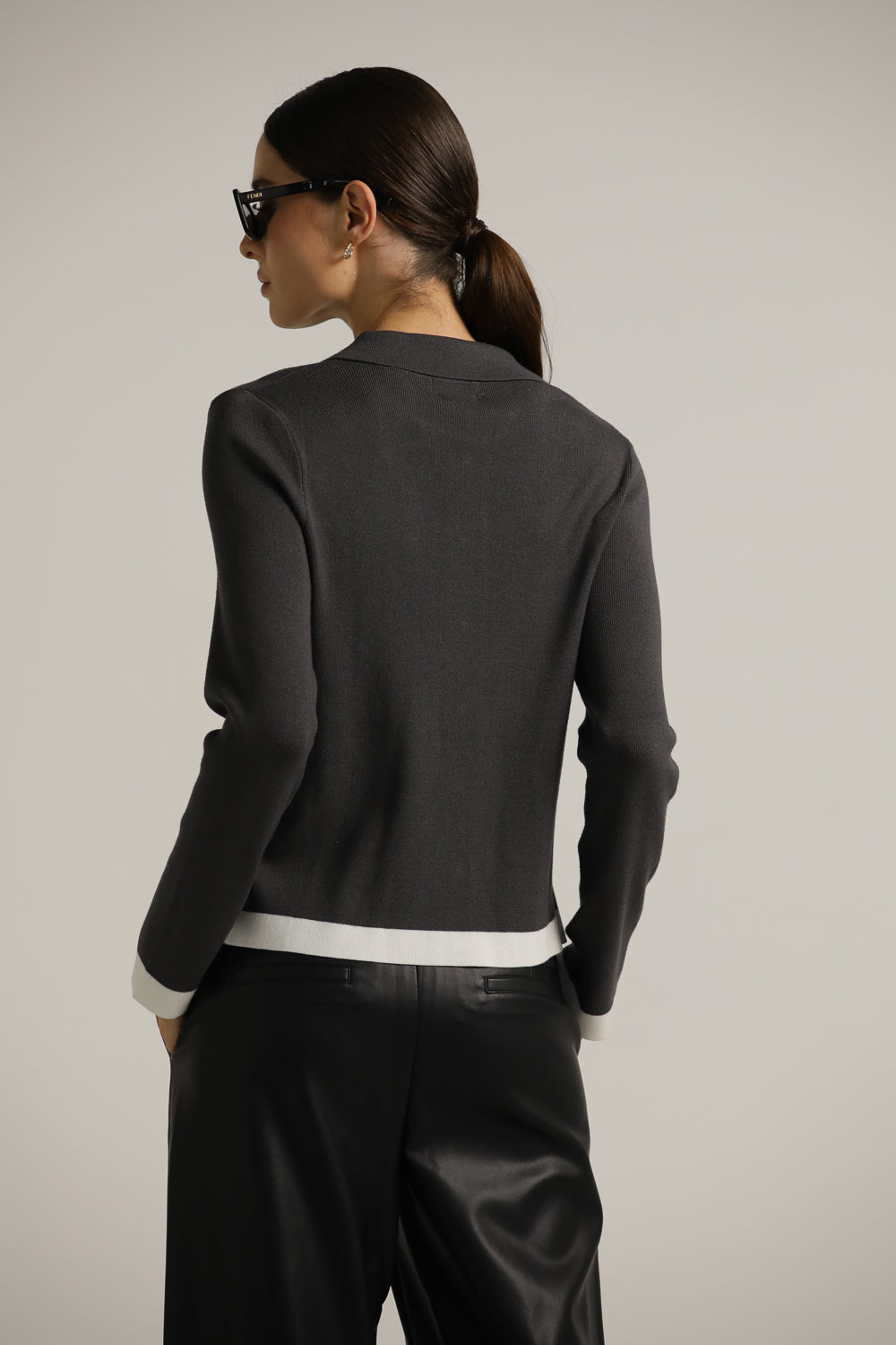 Polo-Collar Knit Cardigan