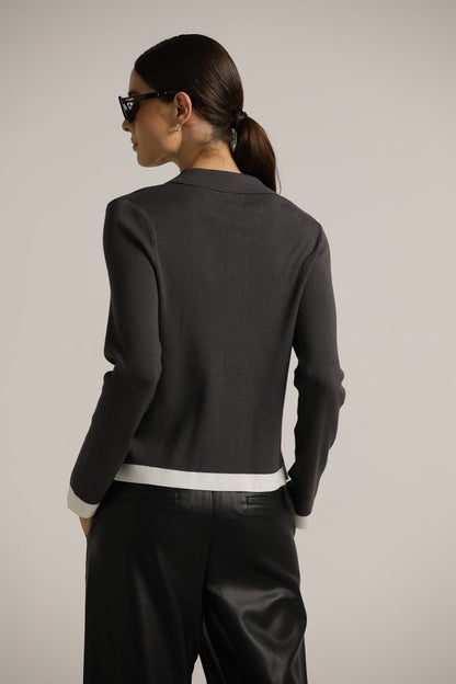 Polo-Collar Knit Cardigan
