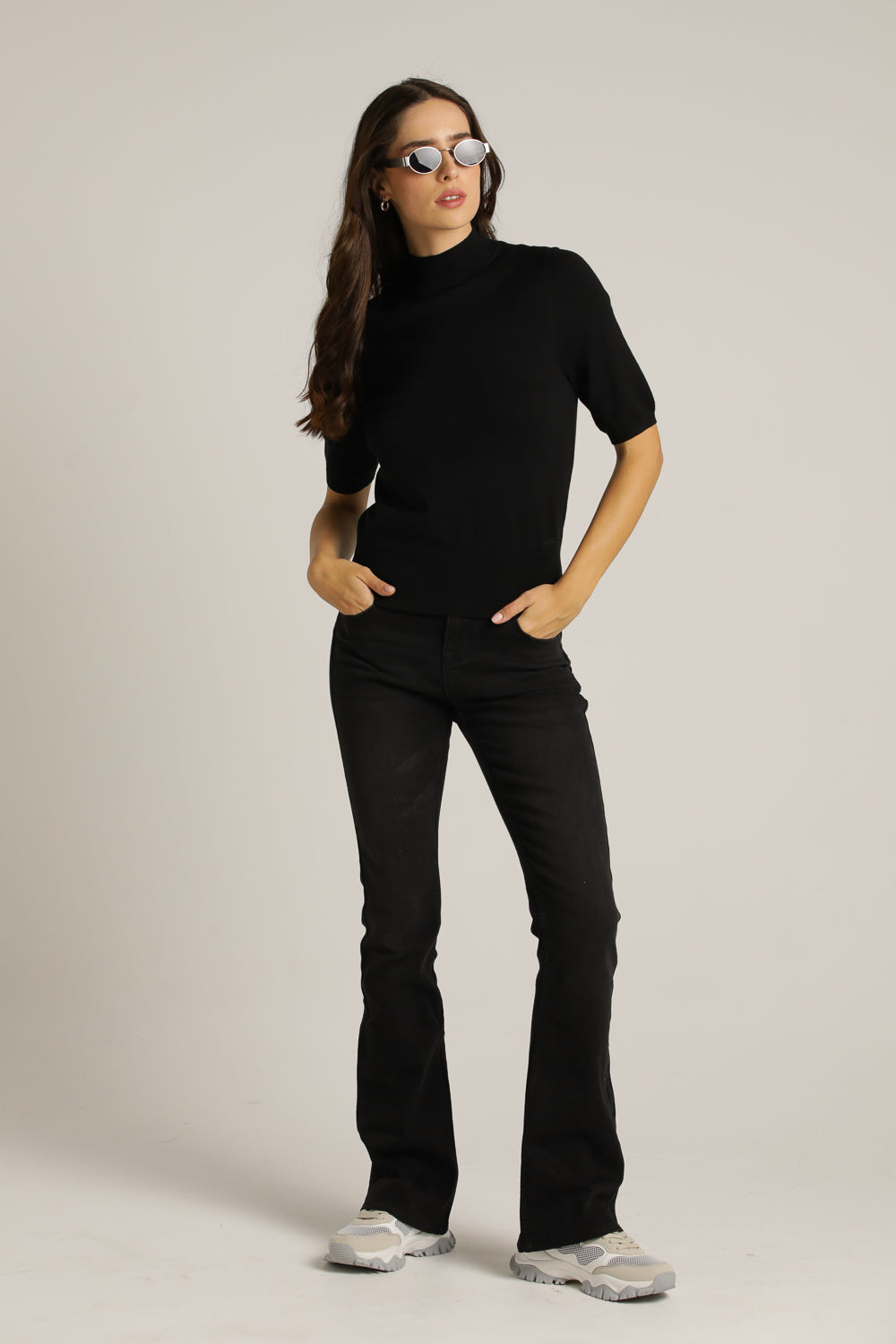 Short-Sleeve Turtleneck Knit With High Collar