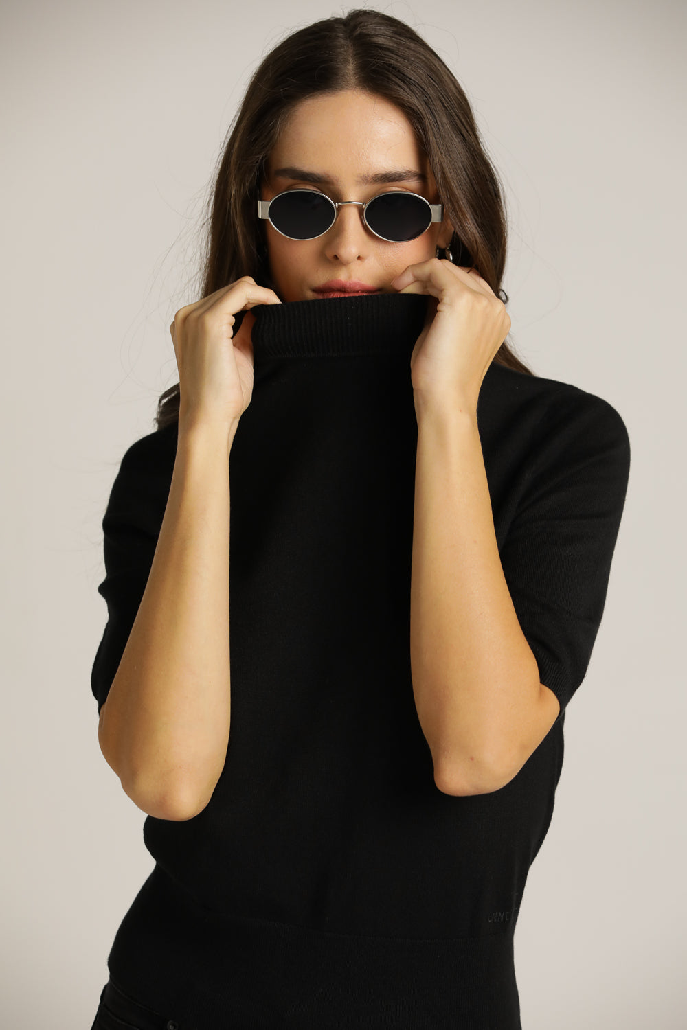 Short-Sleeve Turtleneck Knit With High Collar