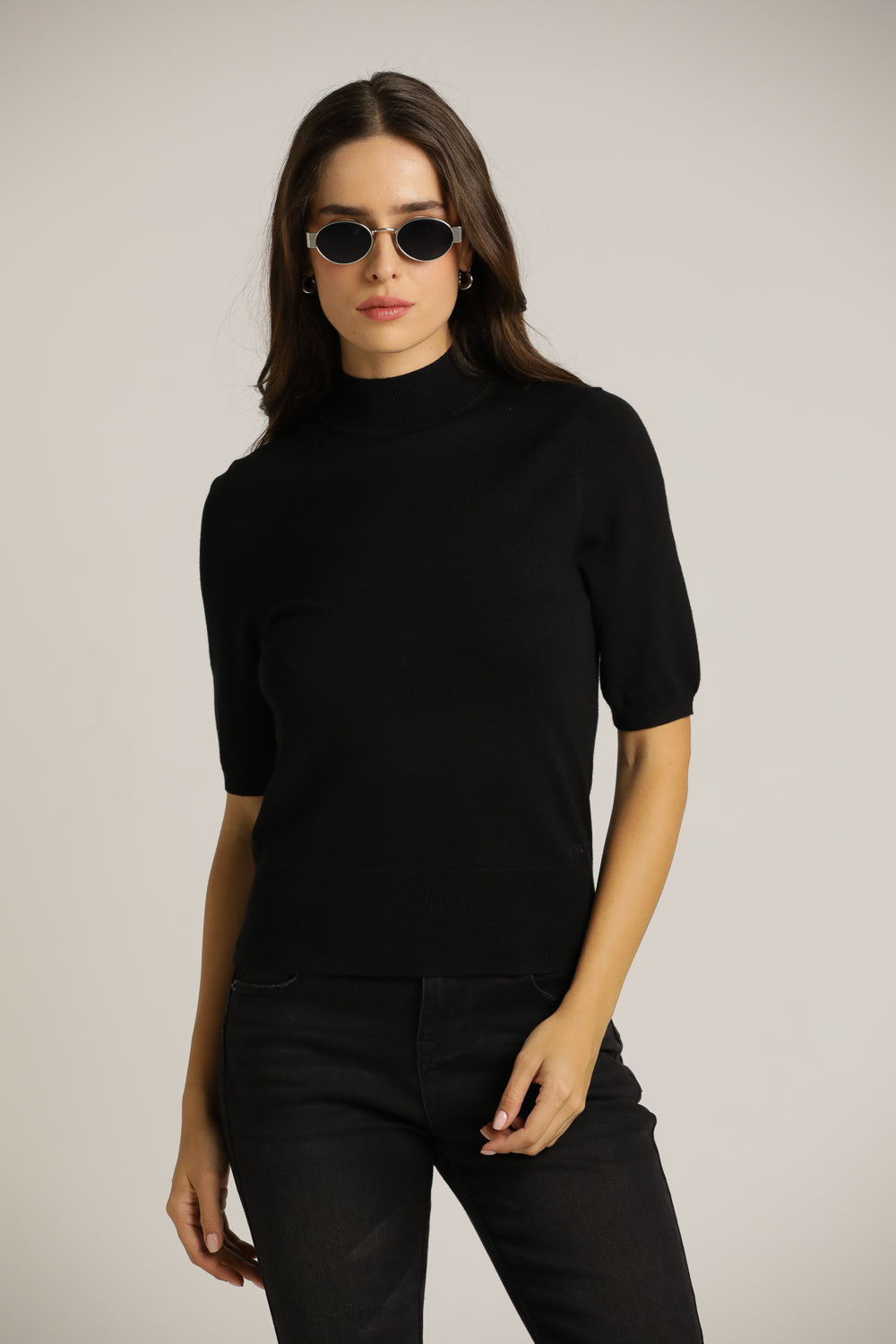 Short-Sleeve Turtleneck Knit With High Collar